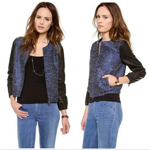 Madewell Leather Shimmerweave Bomber Jacket XS Moto Biker New Years Metallic - Picture 2 of 16